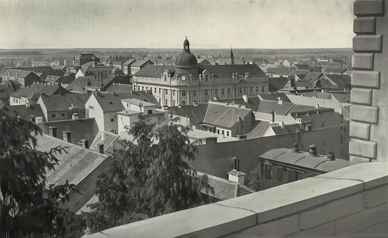 Panorama. Pogled na Donji grad sa Strossmayerovog šetališta (uspinjača desno) 1913. godine. Iz albuma slika hrvatskih gradova Vinka Šafara